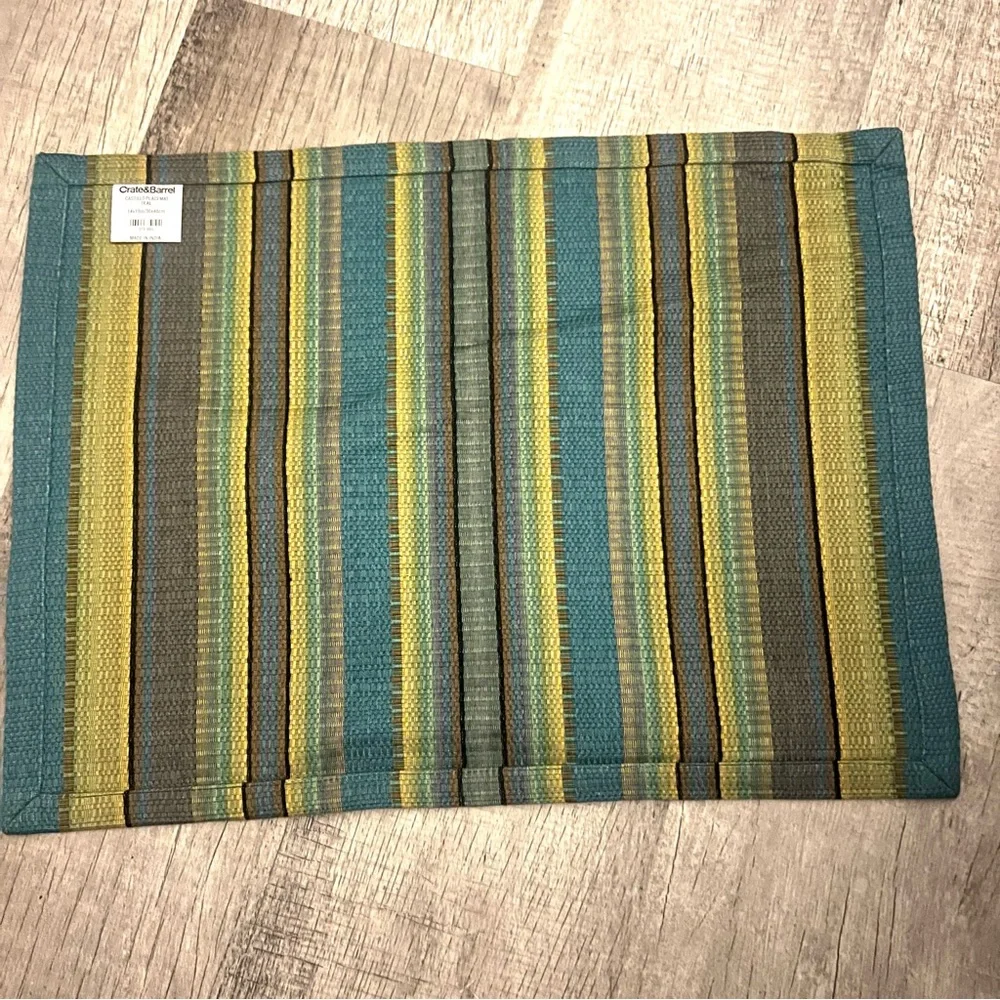 Crate & Barrel Set of 6 Teal Castillo Placemats